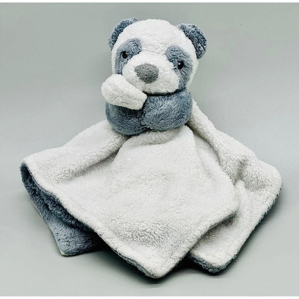 Carters Panda Bear Security Blanket Lovey Grey White Plush Baby 13 inch2020‎